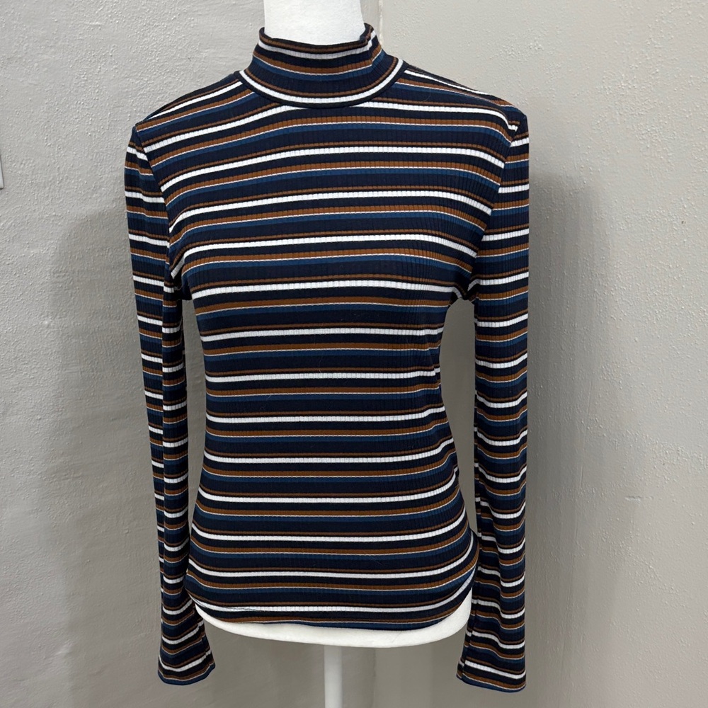 Striped Long Sleeve Turtleneck Top